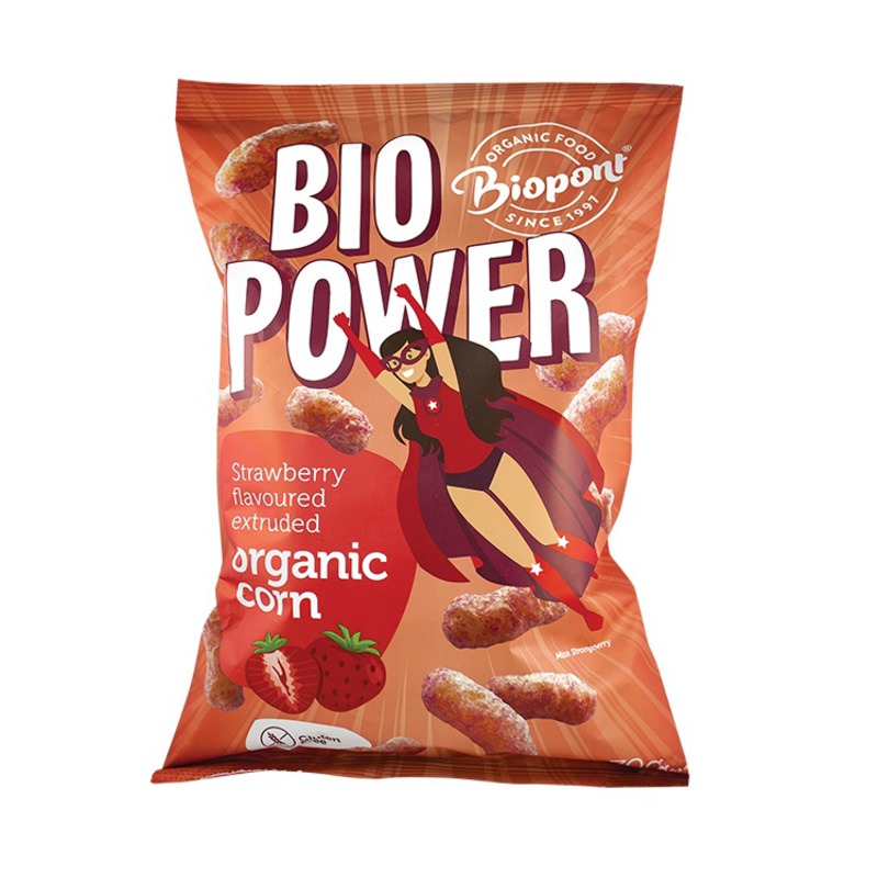 БИО Царевичен снакс за деца с вкус ягода Без глутен Bio Power Biopont 70 гр.