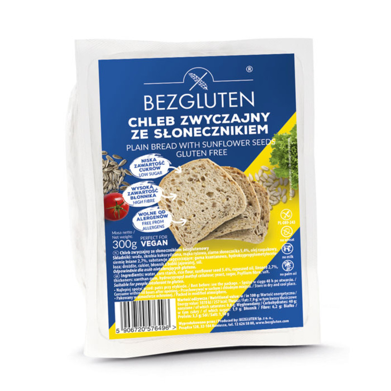 Хляб със слънчогледови семки Без глутен и без палмово масло Bezgluten 300 гр.